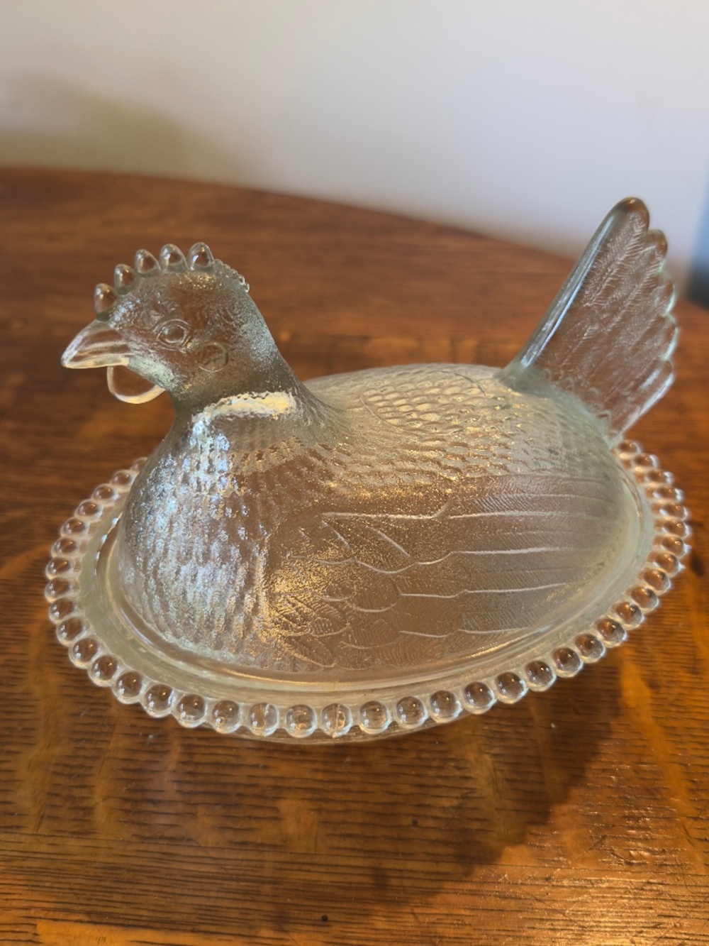 Indiana Glass 7-inch clear glass "Hen on Nest"